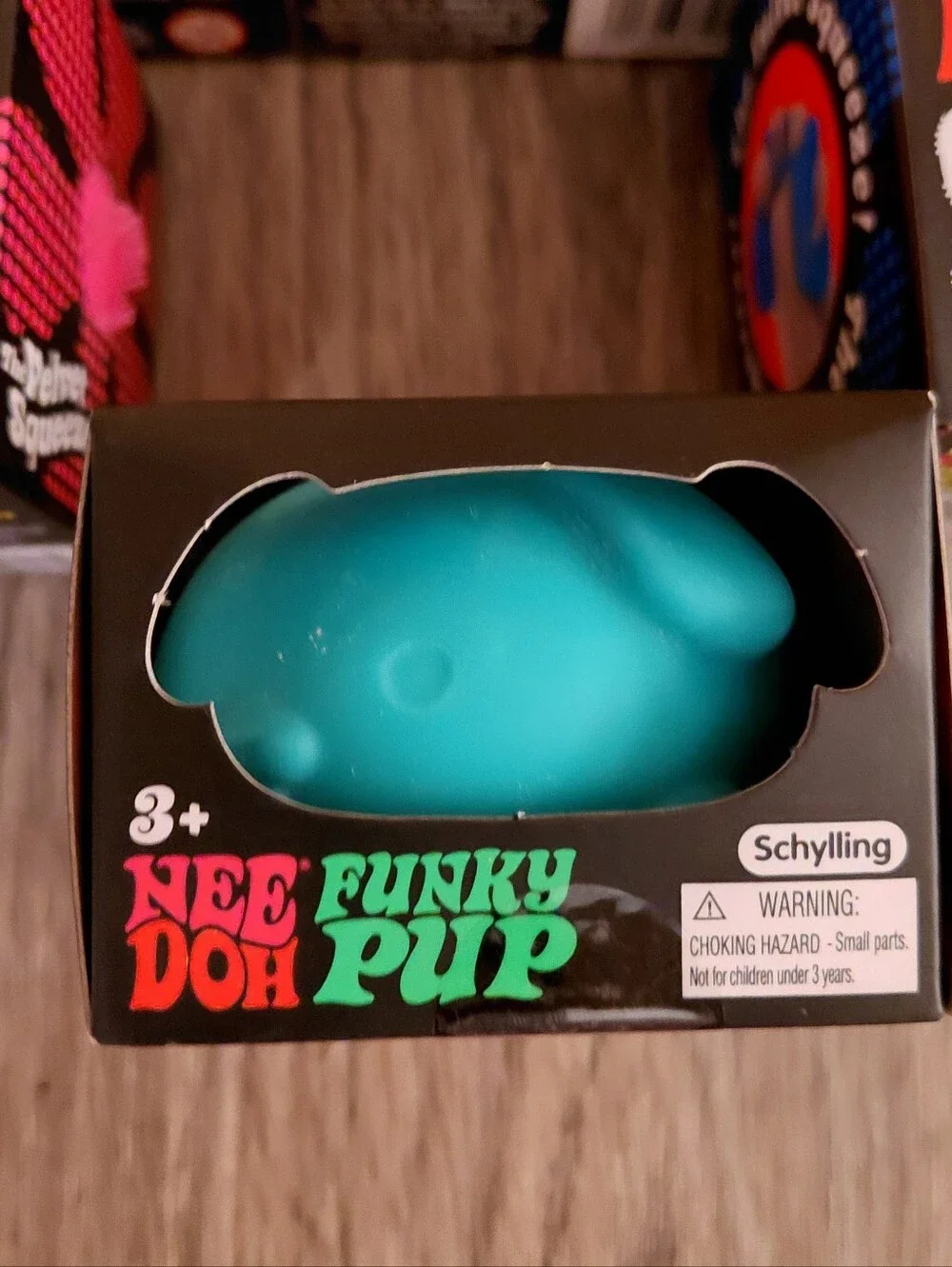Needoh Squishy Lot Teal Funky Pup, Orange & Blue Fuzz Balls Fidget Stress